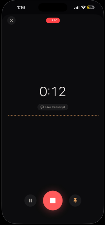 Memora Record screen