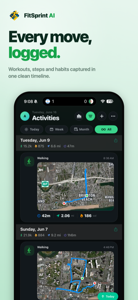 FitSprint AI Activities screen