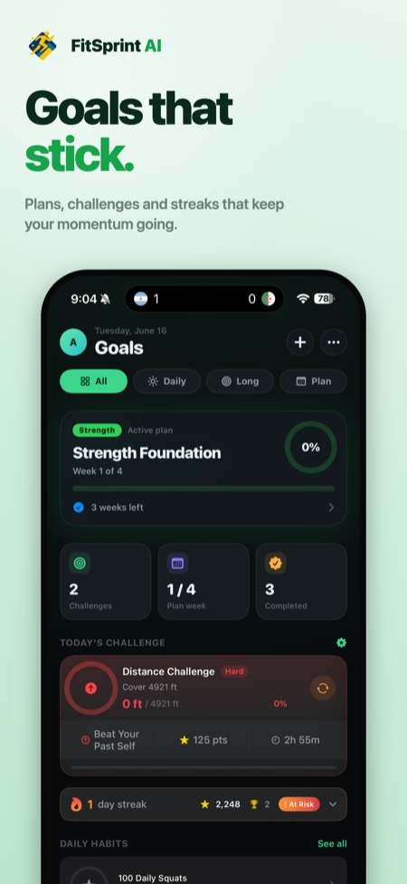 FitSprint AI Goals screen