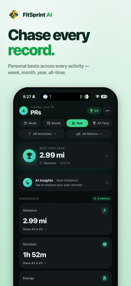 FitSprint AI Records screen